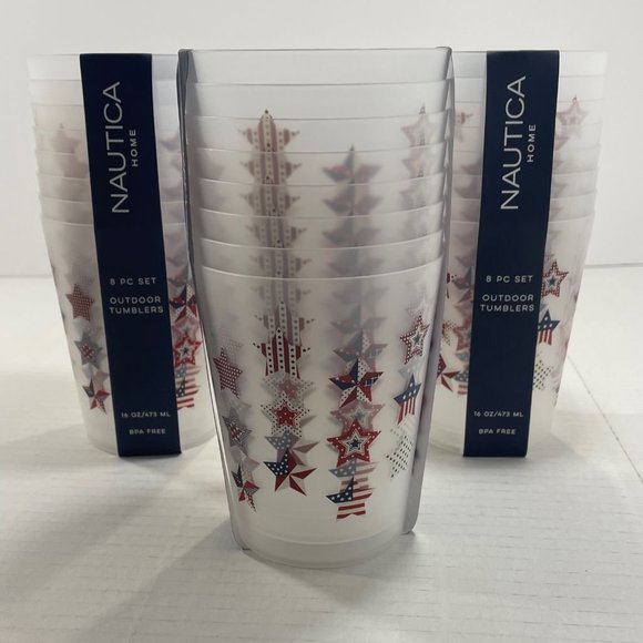 Nautica Plastic Outdoor Tumblers - American Stars & Stripes - 8-Pc Set -NEW - Picture 1 of 7